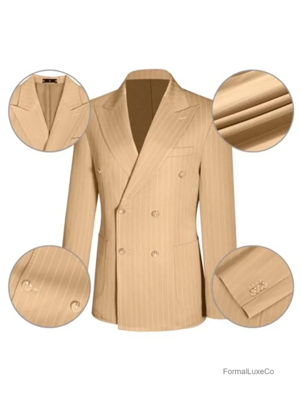 Men's 3 Piece Slim Fit Double Breasted Tuxedo Suit Set Jacket Vest Pants